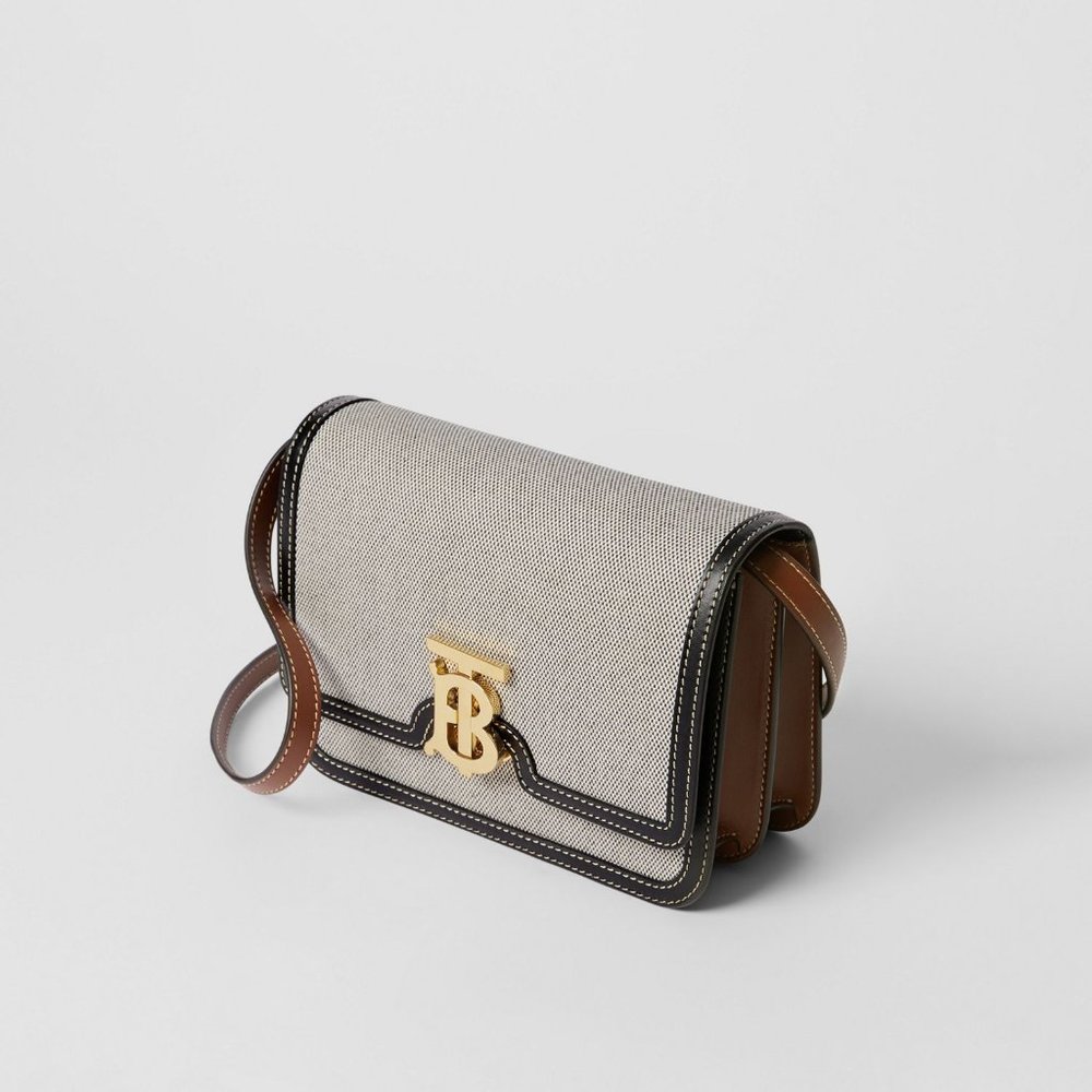 Small Tri-tone Canvas and Leather TB Bag - Picture 4 of 10